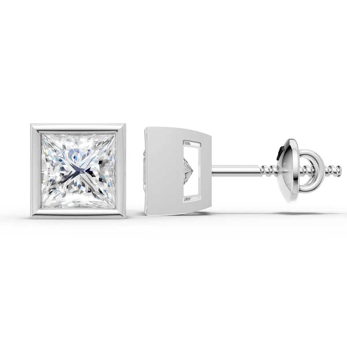Princess Cut Diamond Bezel Stud Earrings